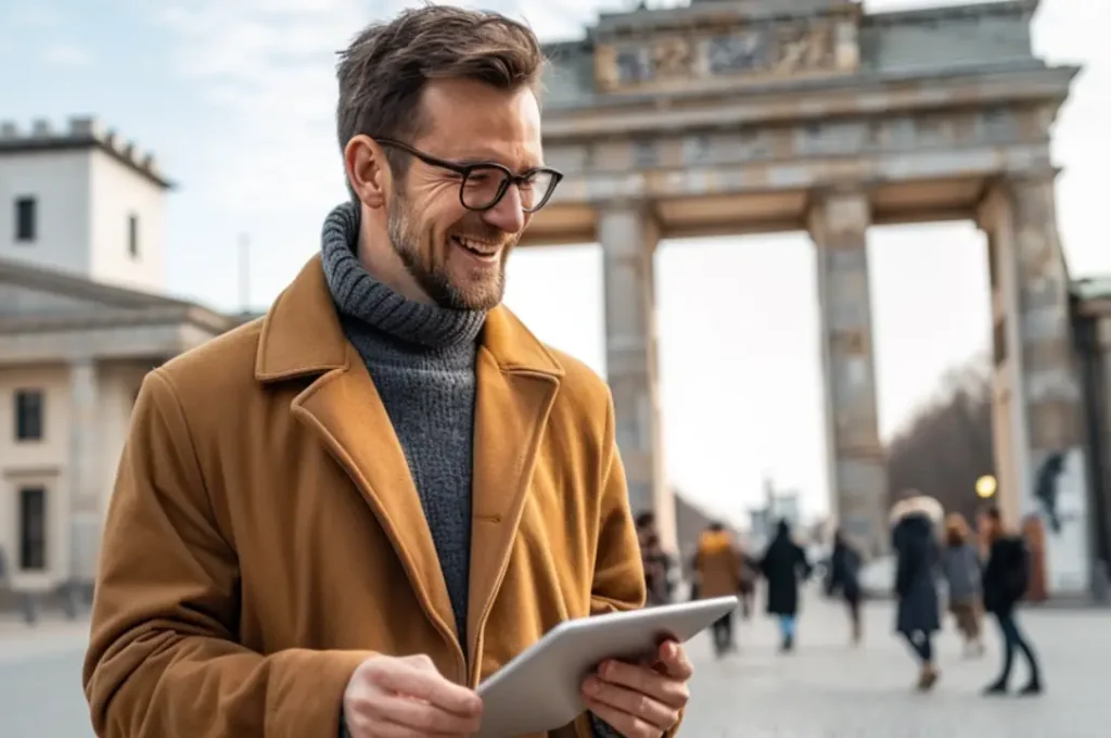 Bürger beteiligt sich digital über ein Tablet